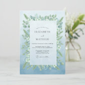 Invitation Mariage Romantique Botanique Bleu Clair (Debout devant)