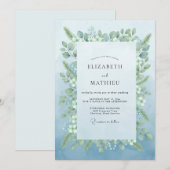 Invitation Mariage Romantique Botanique Bleu Clair (Devant / Derrière)