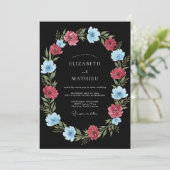 Invitation Mariage Romantique Botanique Bleu Corail (Debout devant)