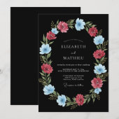 Invitation Mariage Romantique Botanique Bleu Corail (Devant / Derrière)