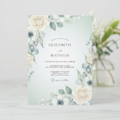 Invitation Mariage Romantique Botanique Bleu Crème (Debout devant)