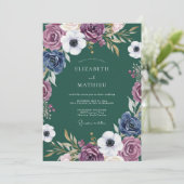 Invitation Mariage Romantique Botanique Bleu Prune (Debout devant)