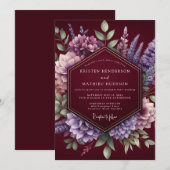 Invitation Mariage Romantique Botanique Bourguignon (Devant / Derrière)
