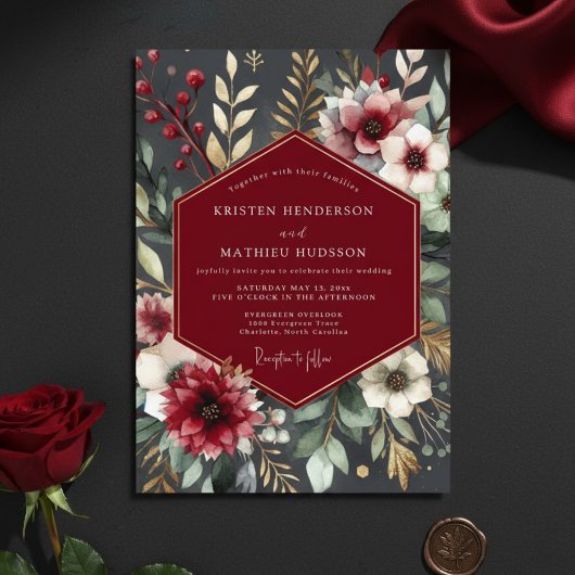 Invitation Mariage Romantique Botanique Bourguignon