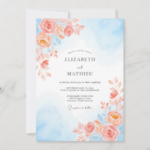Invitation Mariage Romantique Botanique Ciel de Corail