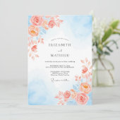 Invitation Mariage Romantique Botanique Ciel de Corail (Debout devant)