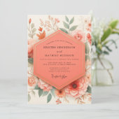 Invitation Mariage romantique botanique corail (Debout devant)