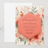 Invitation Mariage romantique botanique corail (Devant / Derrière)