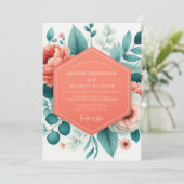 Invitation Mariage Romantique Botanique Corail (Debout devant)