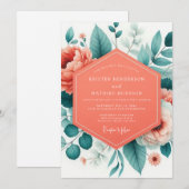 Invitation Mariage Romantique Botanique Corail (Devant / Derrière)