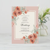 Invitation Mariage romantique botanique corail (Debout devant)