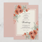 Invitation Mariage romantique botanique corail (Devant / Derrière)