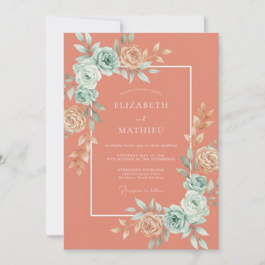 Invitation Mariage Romantique Botanique Corail (Devant)