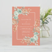 Invitation Mariage Romantique Botanique Corail (Debout devant)