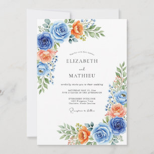 Invitation Mariage Romantique Botanique Corail Bleu
