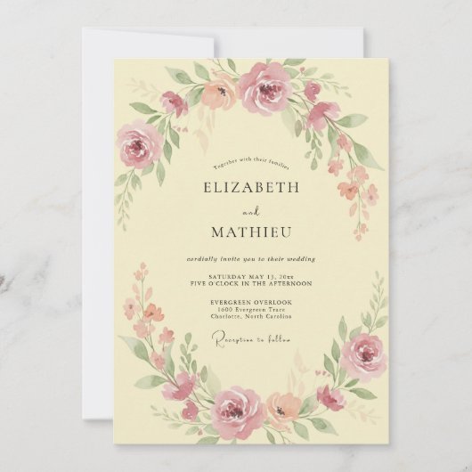 Invitation Mariage Romantique Botanique Corail Doux (Devant)