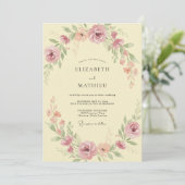 Invitation Mariage Romantique Botanique Corail Doux (Debout devant)