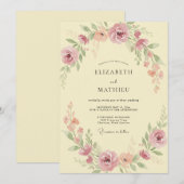 Invitation Mariage Romantique Botanique Corail Doux (Devant / Derrière)