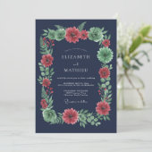 Invitation Mariage Romantique Botanique Corail Navy (Debout devant)