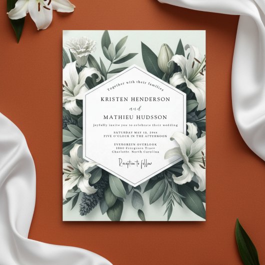 Invitation Mariage Romantique Botanique de Lys Sage
