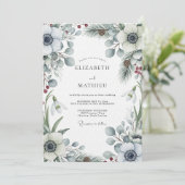 Invitation Mariage Romantique Botanique d'Hiver Blanc (Debout devant)