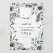 Invitation Mariage Romantique Botanique d'Hiver Blanc (Devant)