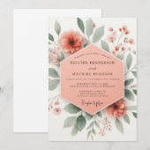 Invitation Mariage Romantique Botanique Fleur de Corail (Devant / Derrière)