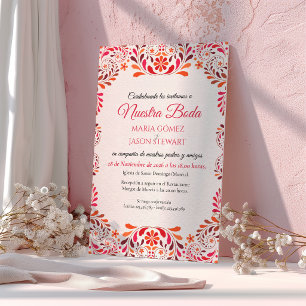 Invitation Mariage romantique botanique floral rose rouge esp