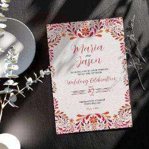 Invitation Mariage romantique botanique floral rose rouge mex