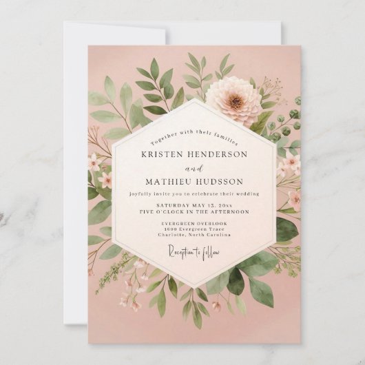 Invitation Mariage Romantique Botanique Florale Rose (Devant)