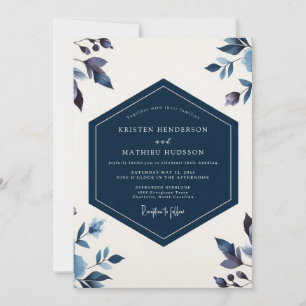 Invitation Mariage Romantique Botanique Indigo