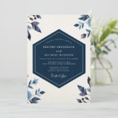 Invitation Mariage Romantique Botanique Indigo (Debout devant)
