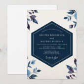 Invitation Mariage Romantique Botanique Indigo (Devant / Derrière)