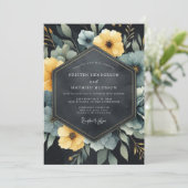 Invitation Mariage Romantique Botanique Jaune Sarcelle (Debout devant)