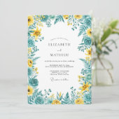 Invitation Mariage Romantique Botanique Jaune Sarcelle (Debout devant)