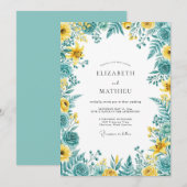Invitation Mariage Romantique Botanique Jaune Sarcelle (Devant / Derrière)