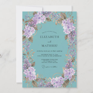 Invitation Mariage Romantique Botanique Lavande Sarcelle