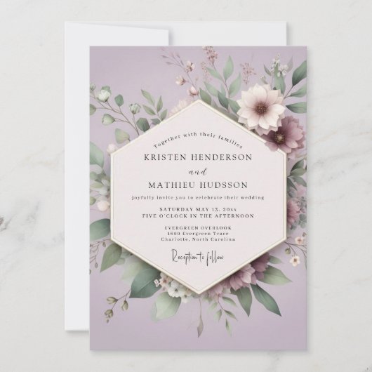 Invitation Mariage Romantique Botanique Lilas (Devant)