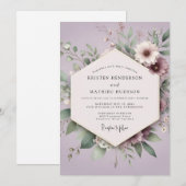 Invitation Mariage Romantique Botanique Lilas (Devant / Derrière)