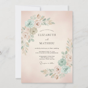 Invitation Mariage Romantique Botanique Menthe Rose