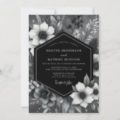 Invitation Mariage Romantique Botanique Noir (Devant)