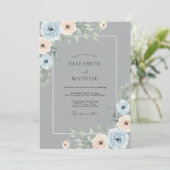Invitation Mariage romantique botanique pêche bleue (Debout devant)