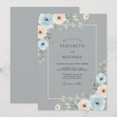 Invitation Mariage romantique botanique pêche bleue (Devant / Derrière)