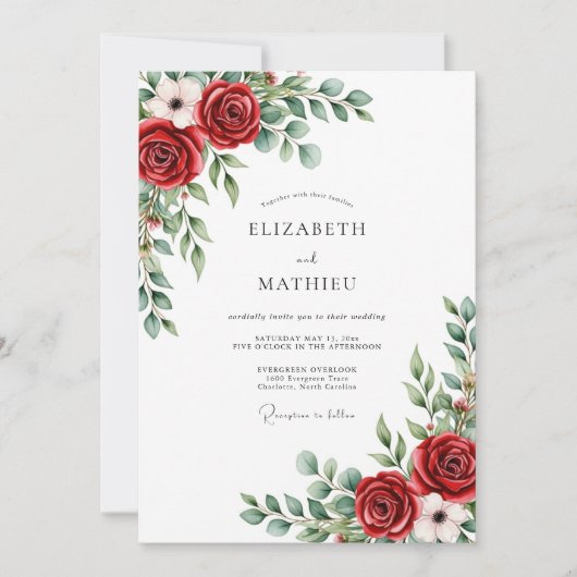 Invitation Mariage Romantique Botanique Red Bloom (Devant)
