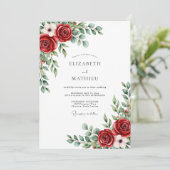 Invitation Mariage Romantique Botanique Red Bloom (Debout devant)