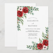 Invitation Mariage Romantique Botanique Red Bloom (Devant / Derrière)
