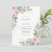 Invitation Mariage Romantique Botanique Rose (Debout devant)