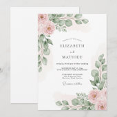 Invitation Mariage Romantique Botanique Rose (Devant / Derrière)