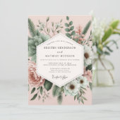 Invitation Mariage Romantique Botanique Rosé (Debout devant)