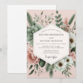 Invitation Mariage Romantique Botanique Rosé (Devant / Derrière)